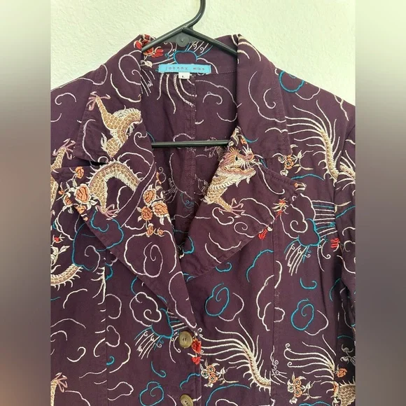 Johnny Was Womens Jacket Blazer Purple‎ Floral Dragon Embroidered size Large - Picture 4 of 12